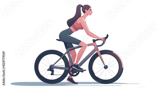 Woman Cycling in Athletic Wear, bicycle vector illustration