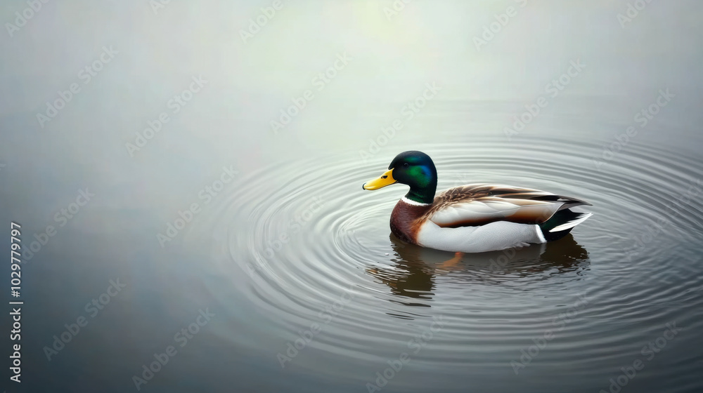 Fototapeta premium Sleeping duck floating in the calm water