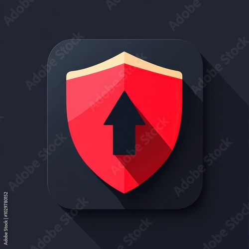 Stylized red shield icon representing security and protection, suitable for digital applications and software. mobile application icons photo