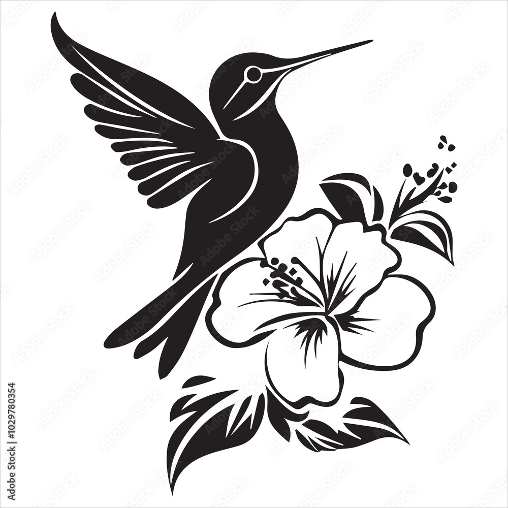 Fototapeta premium Hand Drawn Hummingbird Your Design Vinyl Cutting Greeting Cards Vector illustration. Svg colibri cut file.