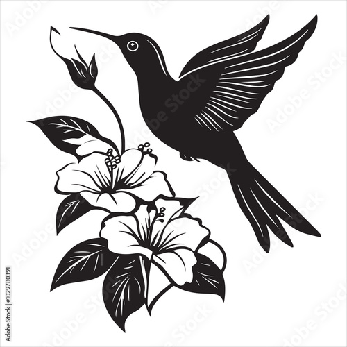 Hand Drawn Hummingbird Your Design Vinyl Cutting Greeting Cards Vector illustration. Svg colibri cut file.