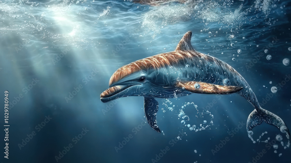 Obraz premium Dolphin gracefully swims through the deep blue ocean