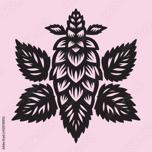 Hops Flower silhouette vector icon black and white