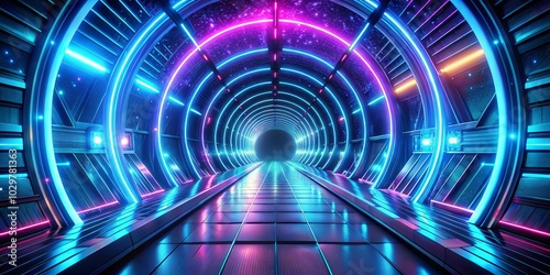 A Futuristic Tunnel Illuminated By Vibrant Neon Lights, A Glimpse Into A World Of Technology And Wonder photo