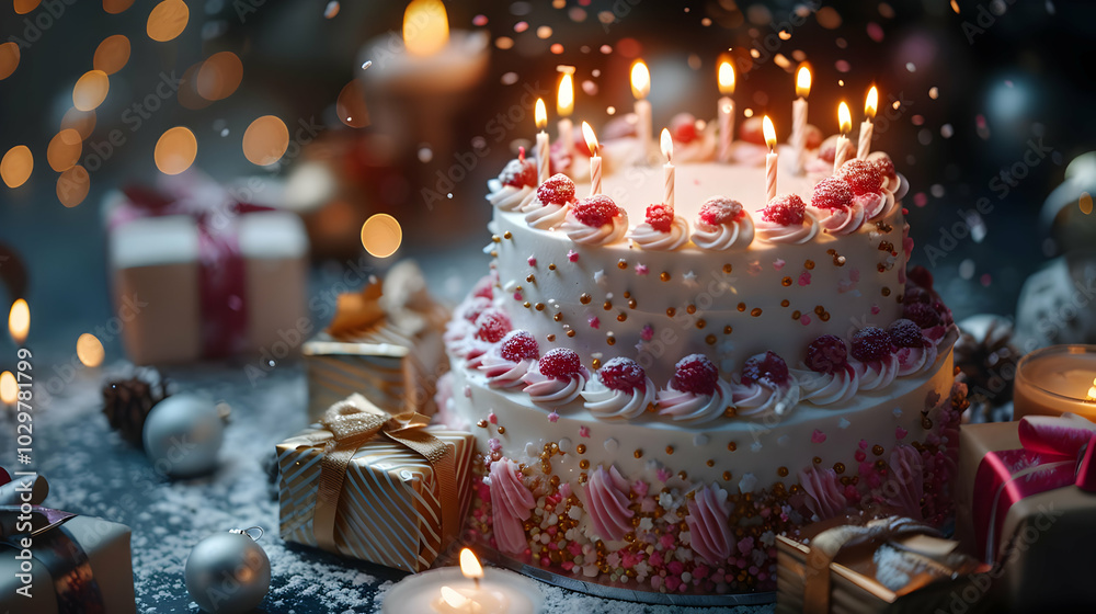 Birthday Cake With Candles and Gifts - Photography Birthday Cake With Candles and Gifts - Photography