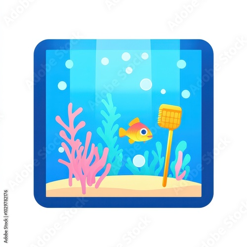 A colorful illustration of an aquarium with fish and coral, showcasing aquatic life. mobile application icons photo