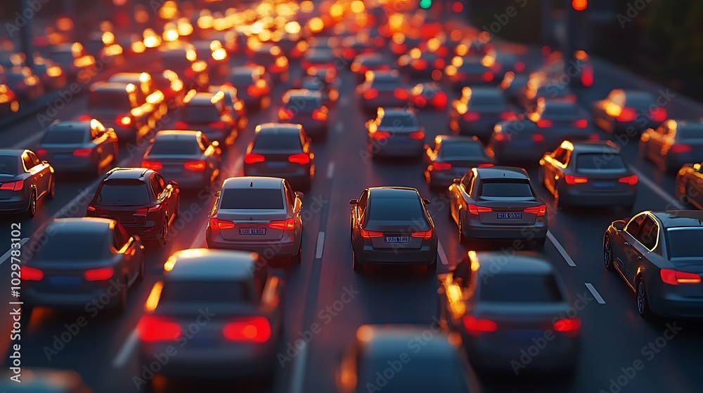 Obraz premium Traffic jam in the evening.