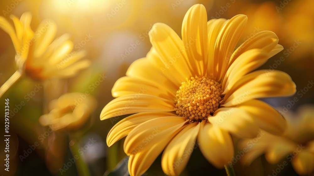 Fototapeta premium A yellow flower with a bright sun shining on it