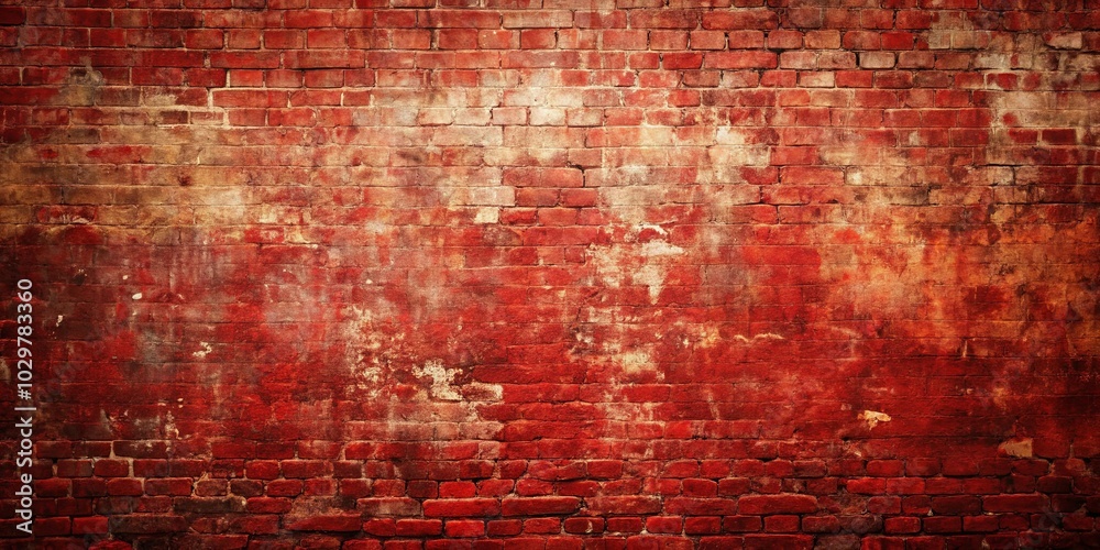 Obraz premium A weathered red brick wall with faded paint and a textured surface, showcasing the passage of time and the resilience of brick
