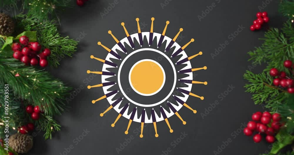 Animation of christmas decorations over grey background