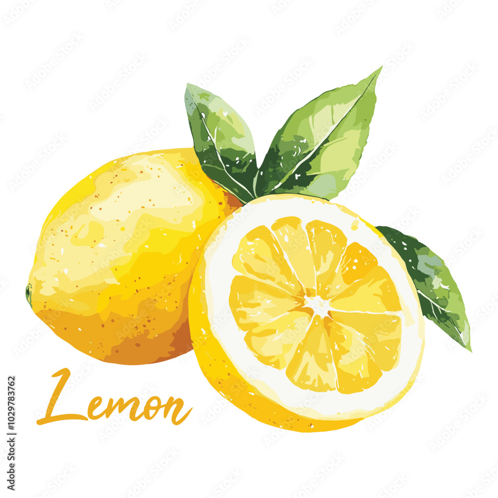 lemon in watercolor illustration style, isolated vector on white background