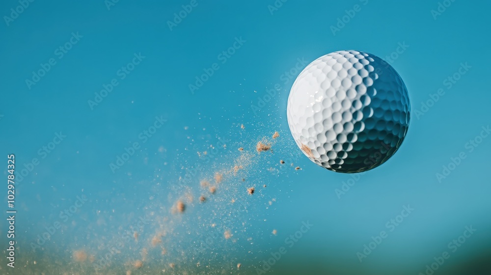 High Angle Shot of Golf Ball in Mid Air Against Blue Sky High Angle Shot of Golf Ball in Mid Air Against Blue Sky