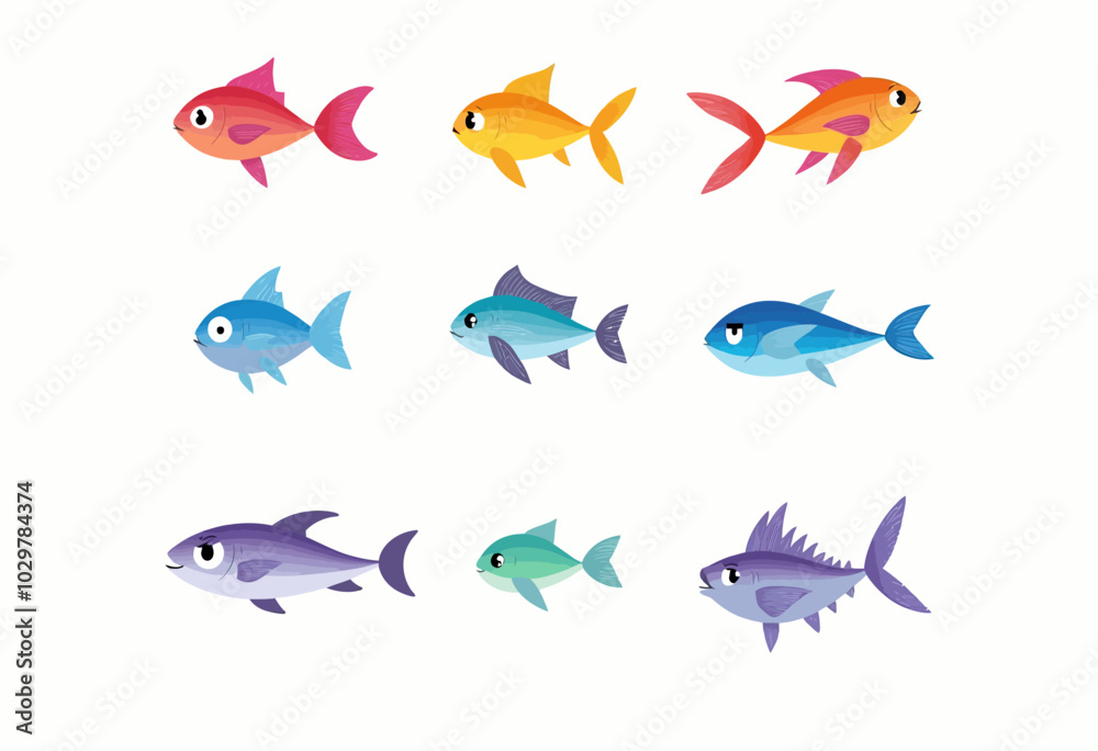 Naklejka premium Artistic Fish Designs: Bright and Colorful Sea Creatures with Transparent Background for Eye-Catching Graphics