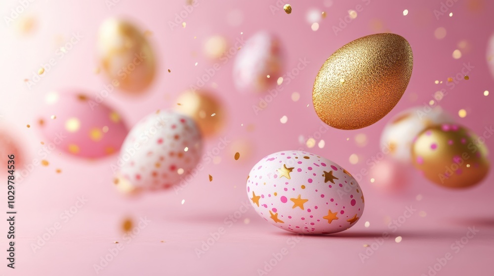 Decorated easter eggs on a pastel pink background Decorated easter eggs on a pastel pink background