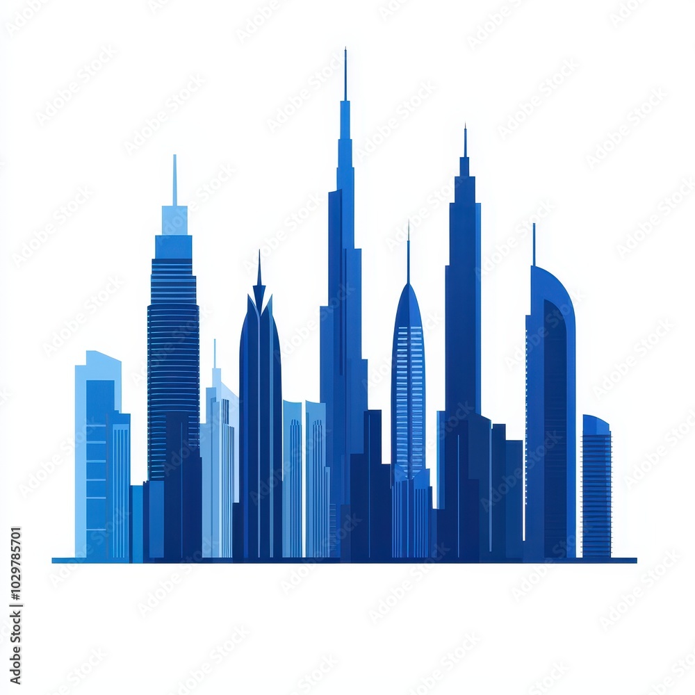 Dubai Marina Silhouette on White Background Dubai Marina Silhouette on White Background