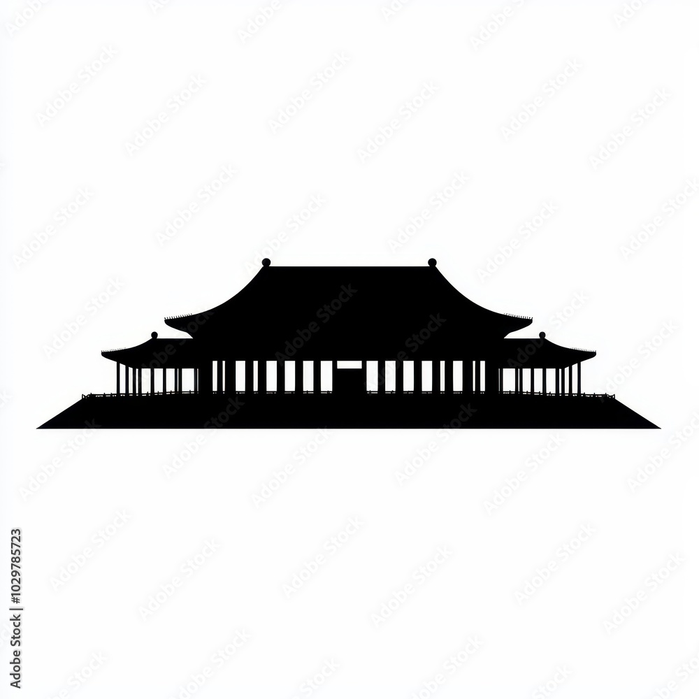 Silhouette of Forbidden City Architecture on White Background Silhouette of Forbidden City Architecture on White Background