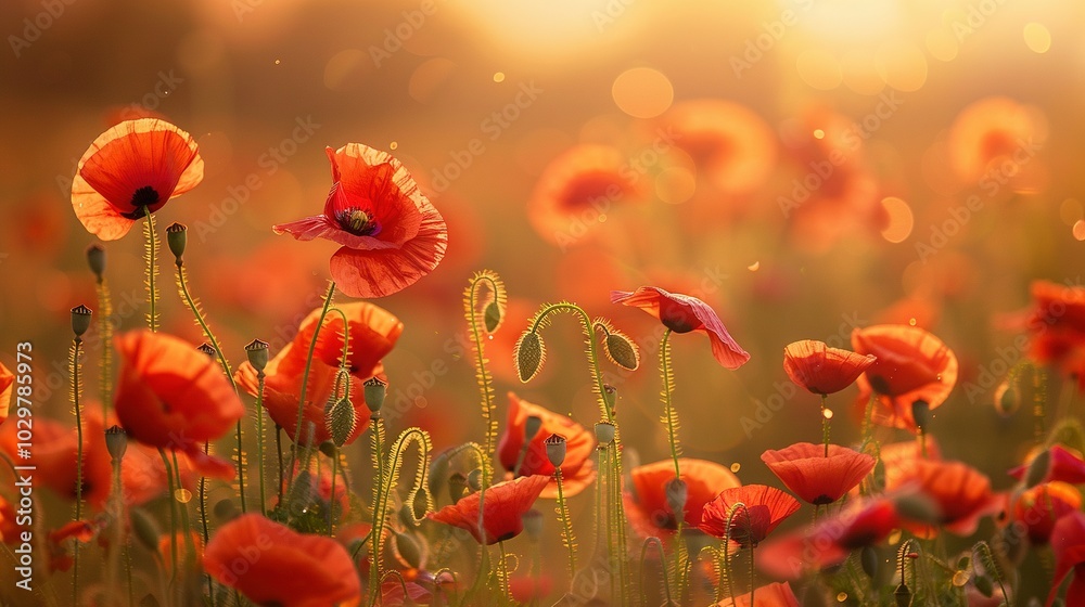 Obraz premium Nature's Canvas: A Picturesque Meadow Overflowing with Poppy Blossoms
