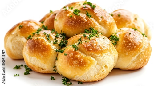 Bread rolls with cheese and parsley on a white background