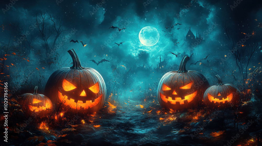 Naklejka premium Happy Halloween holiday spooky scary background
