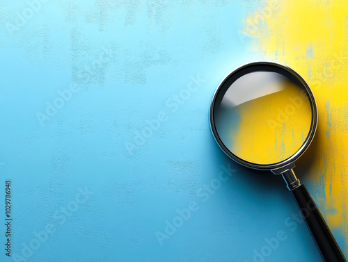 Magnifier lies on a wooden background with a place for inscription. magnifying glass