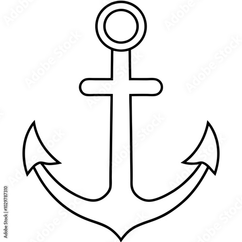 anchor line art vector drawing on white background