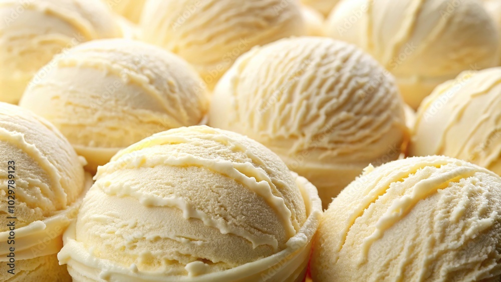 Vanilla ice cream round scoops close up with textured background Vanilla ice cream round scoops close up with textured background