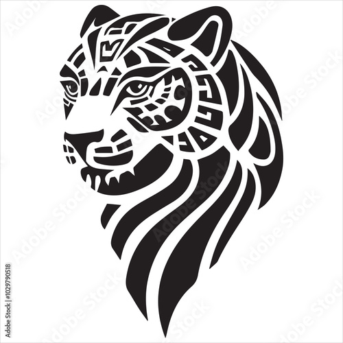 simple logo of the the lateral view of a maya draw jaguar head on a minimalist mayan aesthetic, on a white background