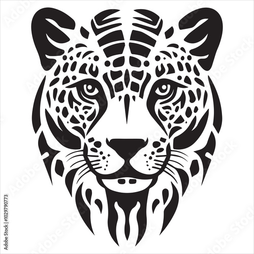 simple logo of the the lateral view of a maya draw jaguar head on a minimalist mayan aesthetic, on a white background