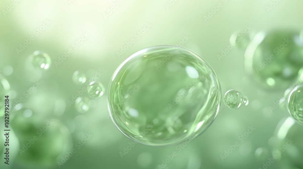 A green bubble with a green background. The bubbles are small and scattered around the bubble A green bubble with a green background. The bubbles are small and scattered around the bubble