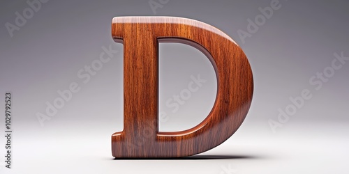 Wooden letter D on white background.