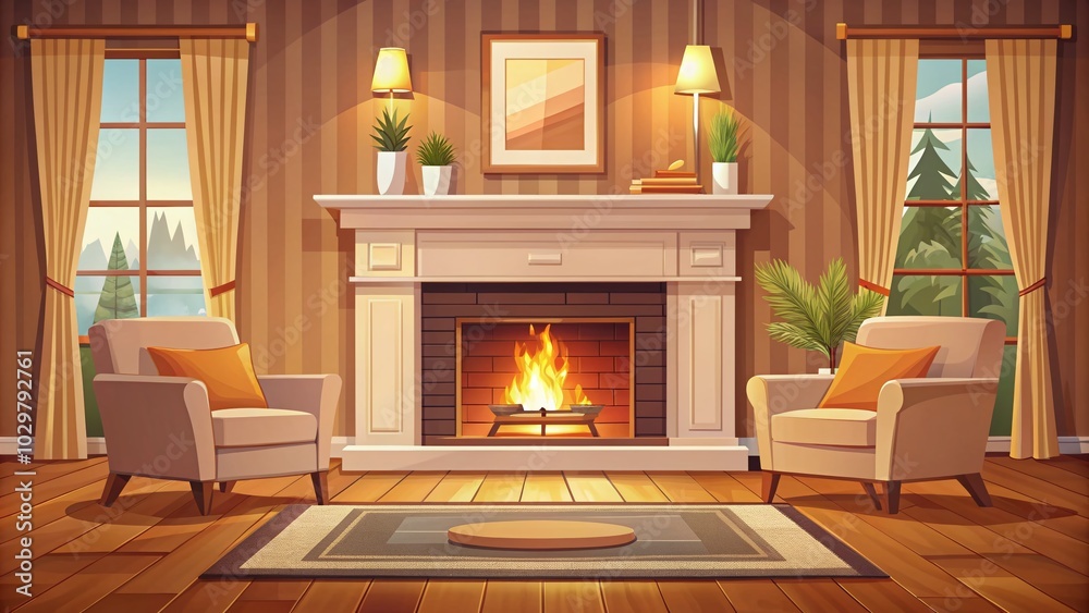 Cozy Flat Style Vector Fireplace Icon Design for Warm Home Interior Illustration Cozy Flat Style Vector Fireplace Icon Design for Warm Home Interior Illustration