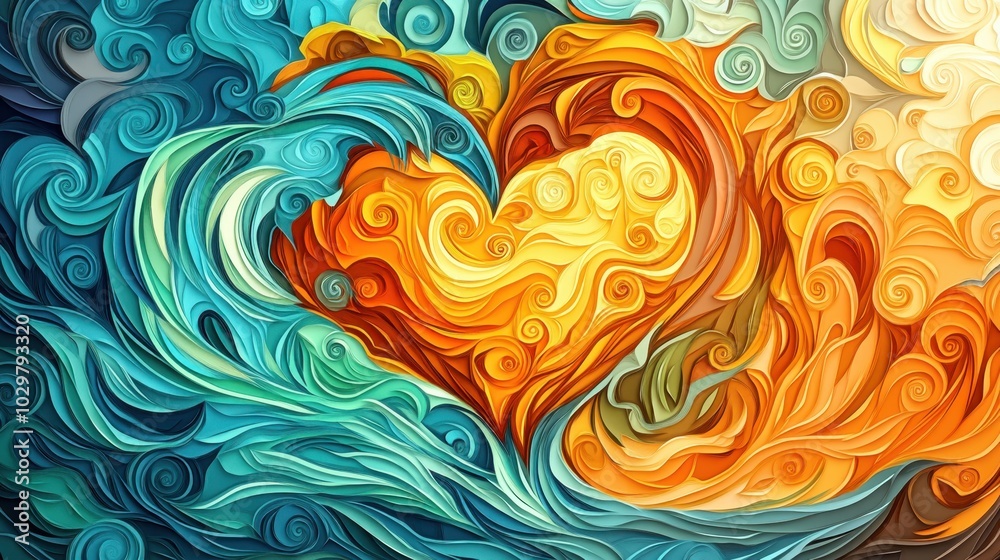 Vibrant Heart in Colorful Waves of Emotion Vibrant Heart in Colorful Waves of Emotion