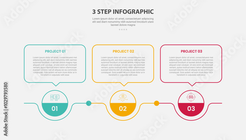 3 points template infographic outline style with 3 point step template with circle point and callout box on top for slide presentation