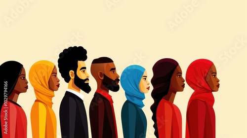 A diverse group of individuals stands united against a beige backdrop, symbolizing harmony and togetherness in unity.