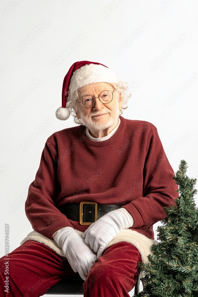 Cheerful elderly man dressed as Santa Claus for the holidays Cheerful elderly man dressed as Santa Claus for the holidays