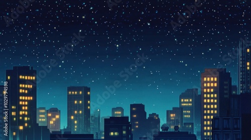 Night Sky Over Cityscape with Starry Background