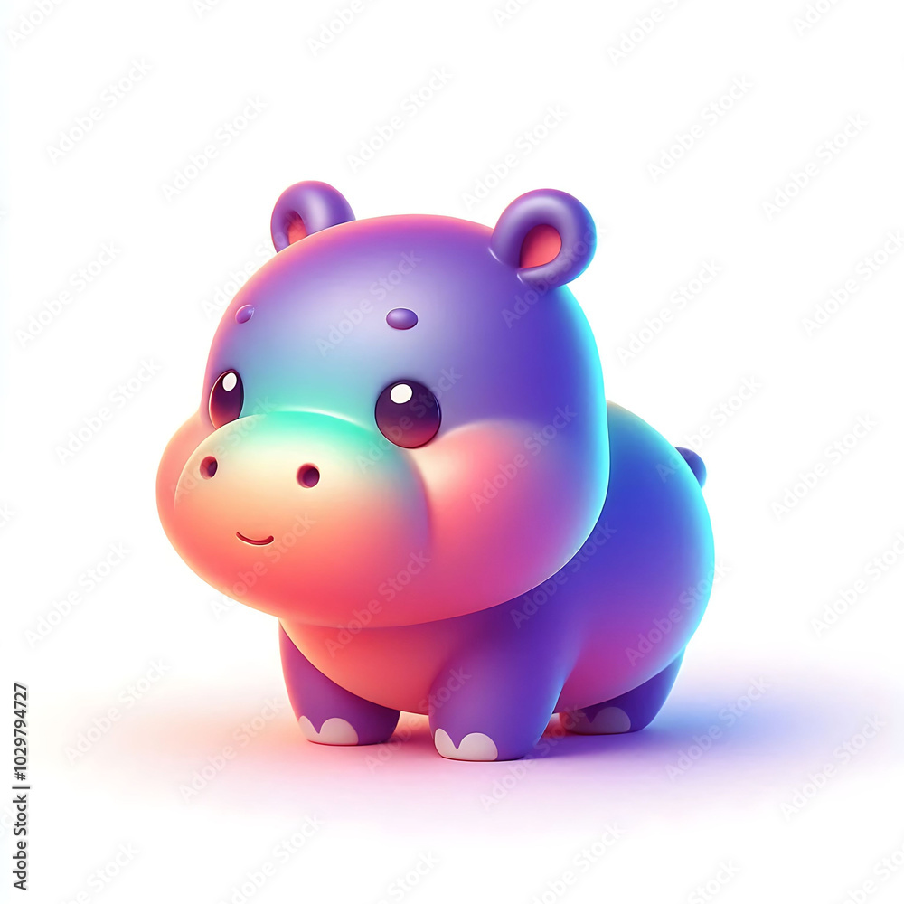 Cute Colorful Cartoon Hippo Character