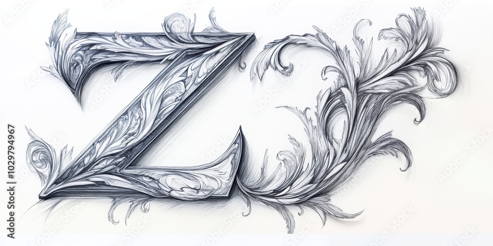 Fototapeta premium Ornate pencil drawing of the letter Z.