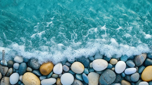 Tranquil Seashore with Colorful Pebbles and Gentle Waves