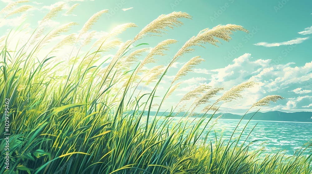 Riverbank Reed Illustration Poster Background Riverbank Reed Illustration Poster Background