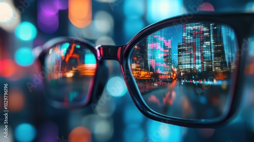 Cityscape Reflected in Glasses