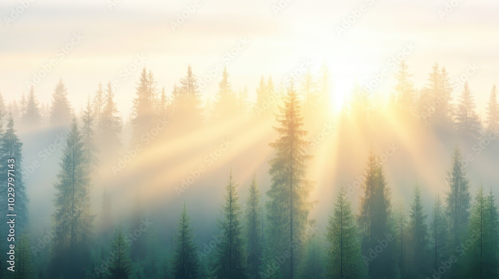The sun is shining through the trees, casting a warm glow on the forest floor. The trees are tall and green, and the sunlight is creating a peaceful and serene atmosphere The sun is shining through the trees, casting a warm glow on the forest floor. The trees are tall and green, and the sunlight is creating a peaceful and serene atmosphere