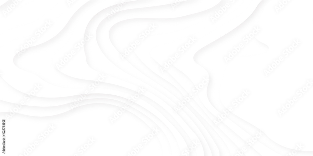 Abstract white 3d origami or cut paper style topographic illustration. White paper cut decoration textured with wavy layers 3d topography relief