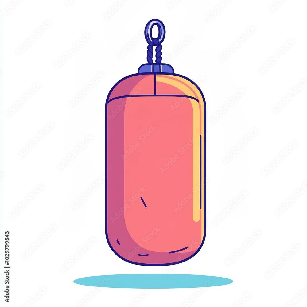 This artwork features a minimalistic line drawing of a punching bag designed in pastel colors, set on a clean white backdrop, emphasizing its sleek form This artwork features a minimalistic line drawing of a punching bag designed in pastel colors, set on a clean white backdrop, emphasizing its sleek form