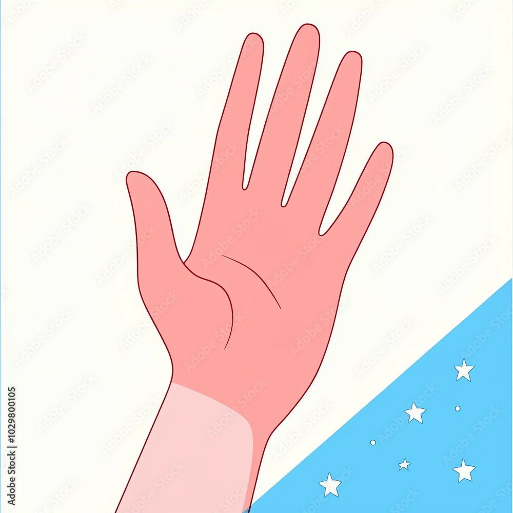 Fototapeta premium This illustration features a single raised hand, symbolizing voter participation. The pastel colors and flat design create a modern aesthetic focused on civic engagement