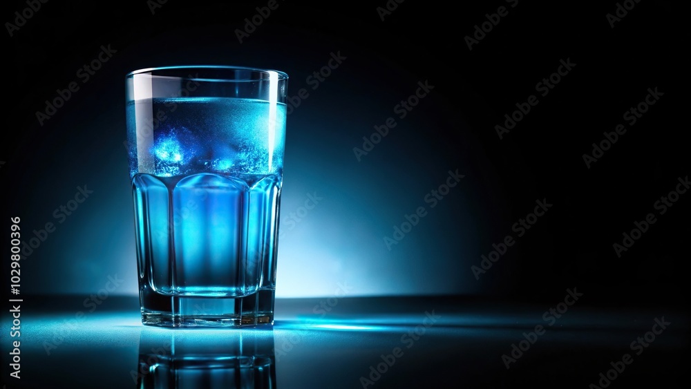 Vibrant highball glass with blue curacao glowing in the dark Vibrant highball glass with blue curacao glowing in the dark