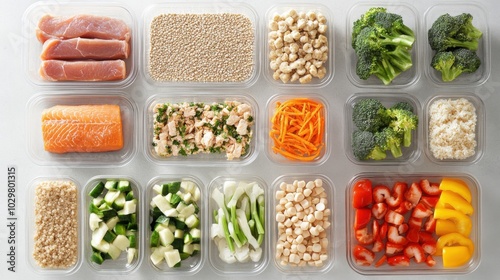 Wallpaper Mural Meal prep containers filled with healthy ingredients including meat, vegetables, and grains Torontodigital.ca