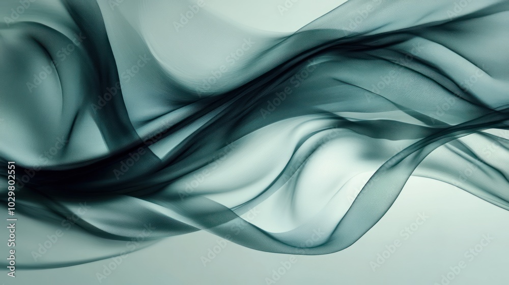 Abstract flowing teal smoke-like pattern on a white background.