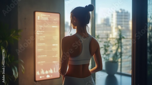 A daily fitness routine enhanced by AI, where a smart mirror provides real-time feedback on posture, performance, and personalized workout adjustments. Free Download A daily fitness routine enhanced by AI, where a smart mirror provides real-time feedback on posture, performance, and personalized workout adjustments. - GFXLoad