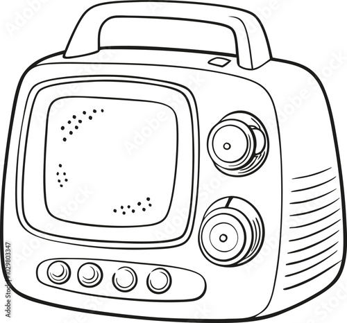 Retro Portable TV Line Art Illustration for Vintage Electronics Design